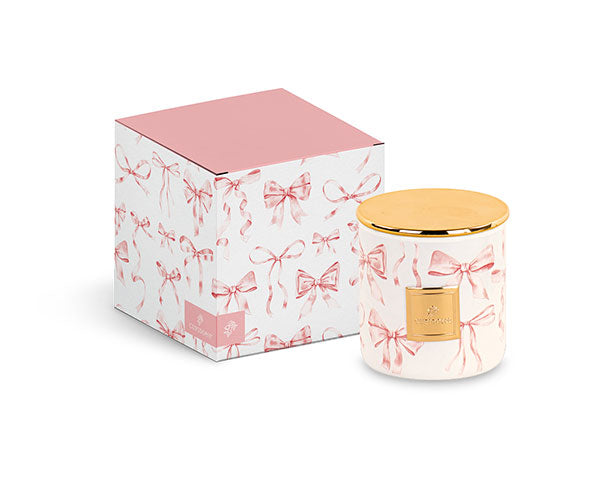 Candela battesimo fiocchi azzurri con coperchio oro
